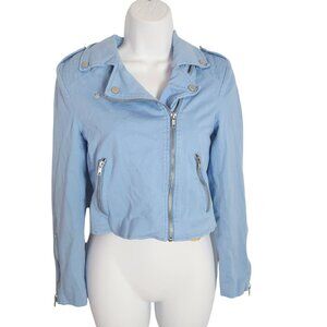 Color Me Courtney Baby Blue Moto Biker Jacket Size 4 FLAWED